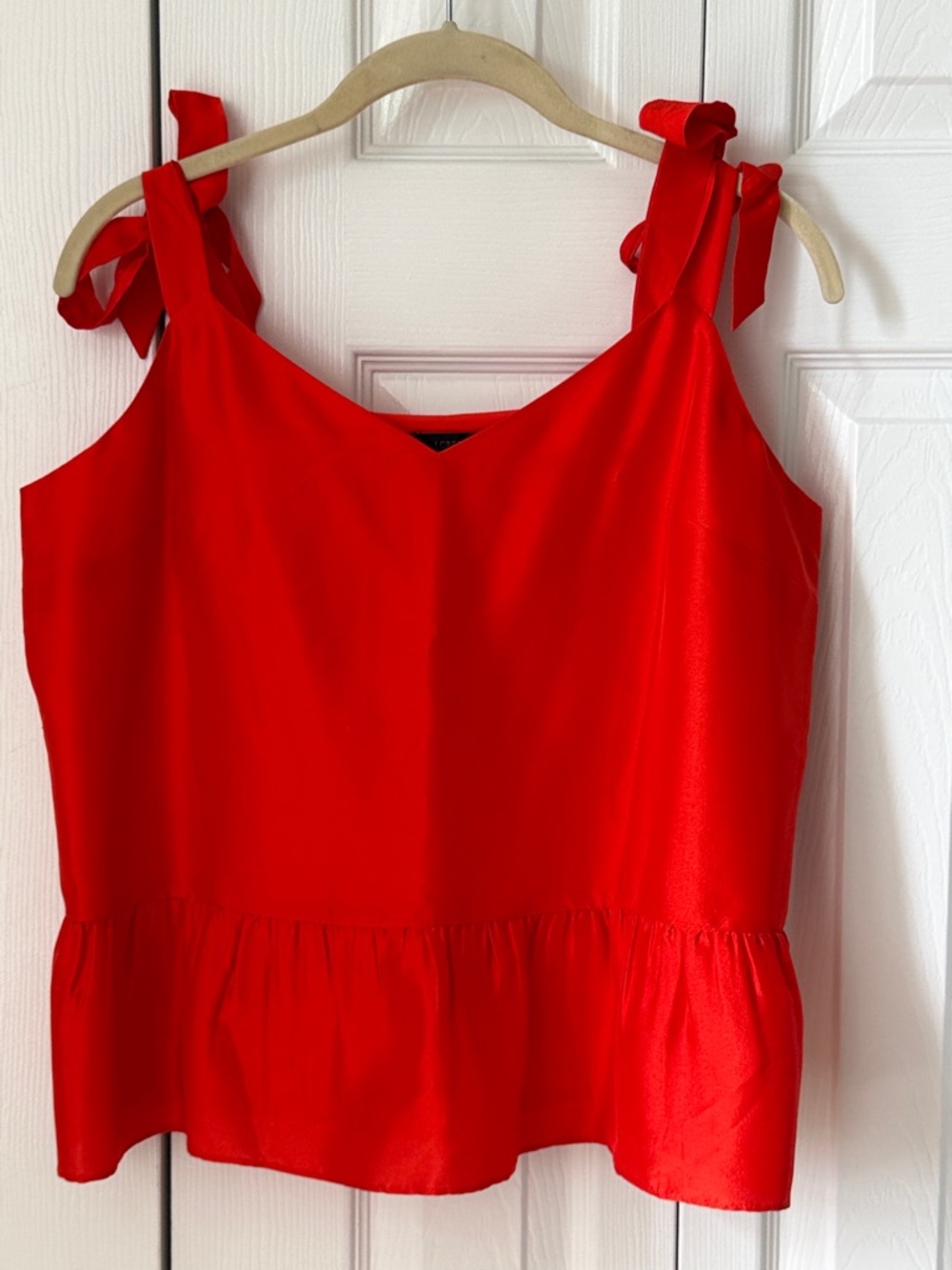 J. Crew Red Tie-Shoulder Peplum Tank Top 100% Silk